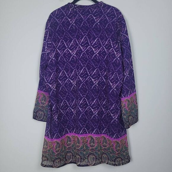 Ulla Popken Womens Beaded Tunic Top Size 16 18 Purple Artsy Paisley Long Sleeve - Picture 2 of 7